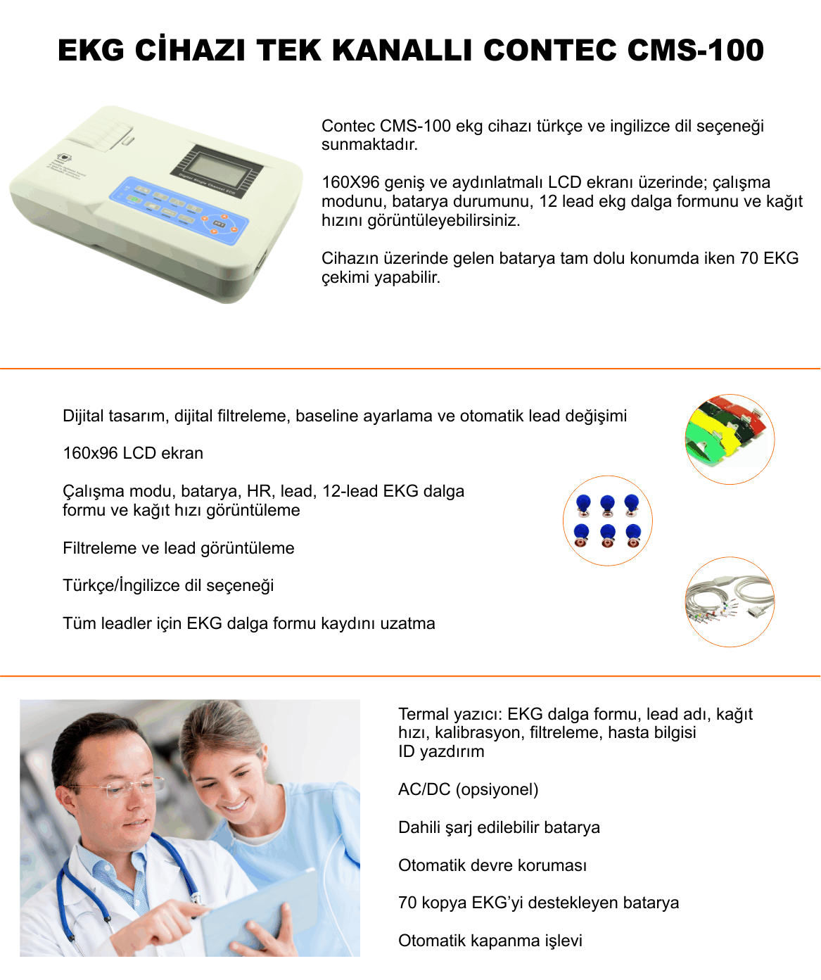 EKG CİHAZI TEK KANALLI CONTEC CMS-100 -sezermedikalcom